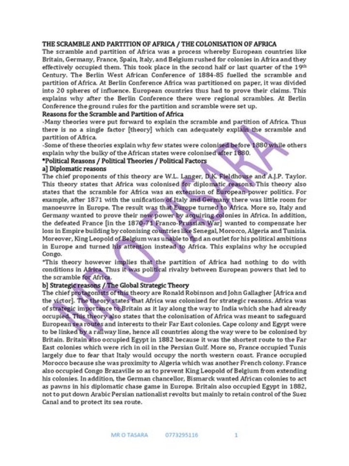 What are the causes of scramble and partition of Africa