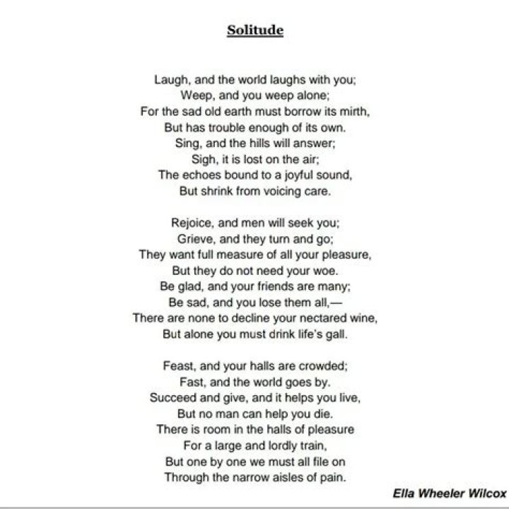 What does the poem Solitude by Ella Wheeler Wilcox mean