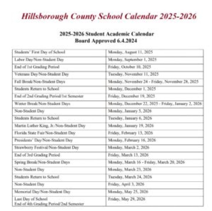 What is the first day of school in Hillsborough County 2019
