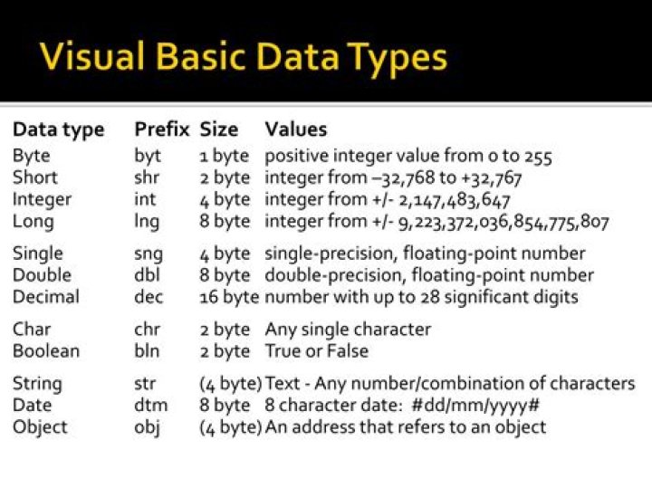What is Visual Basic data types